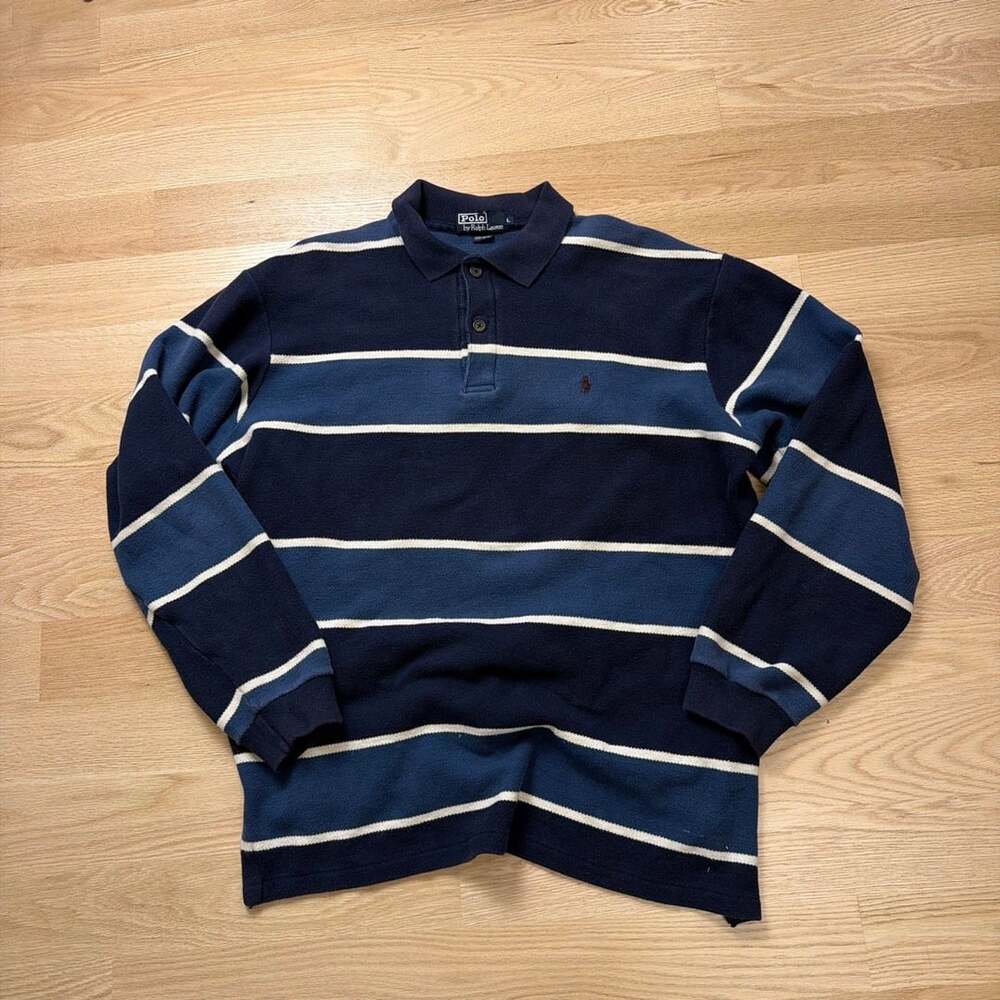 Polo by Ralph Lauren Long Sleeve Polo Size L Blue Striped Cotton